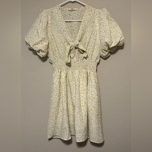 Promesa Cream Floral Mini Dress with Yellow & Green Print